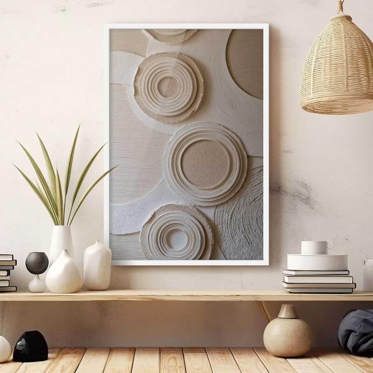 Poster Geometrische Komposition mit Kreisen und Relief-Effekt f49956