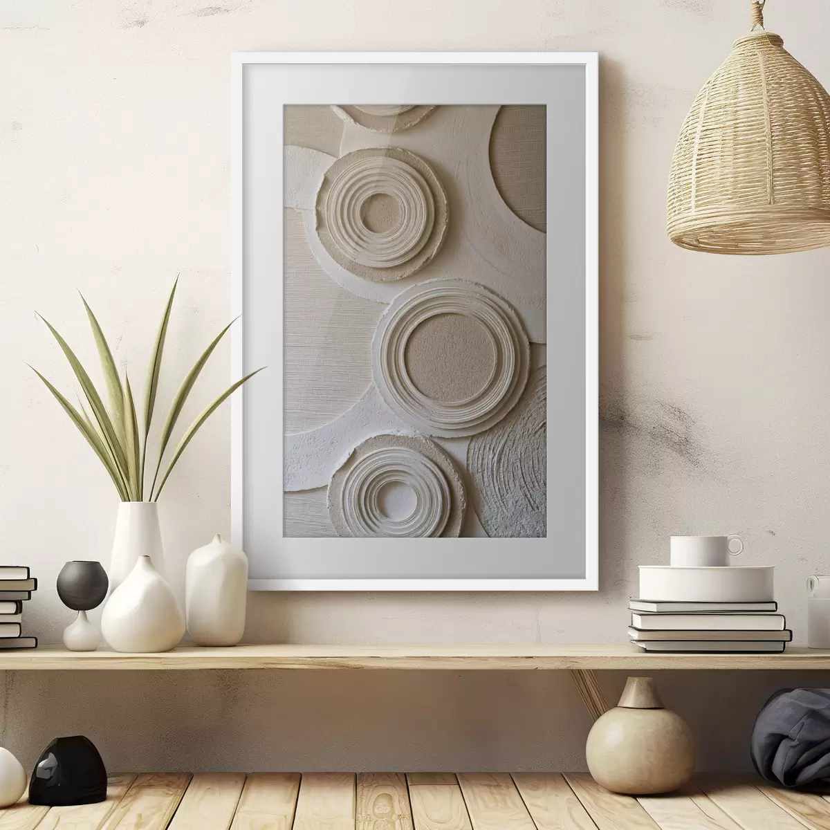 Poster Geometrische Komposition mit Kreisen und Relief-Effekt f49956