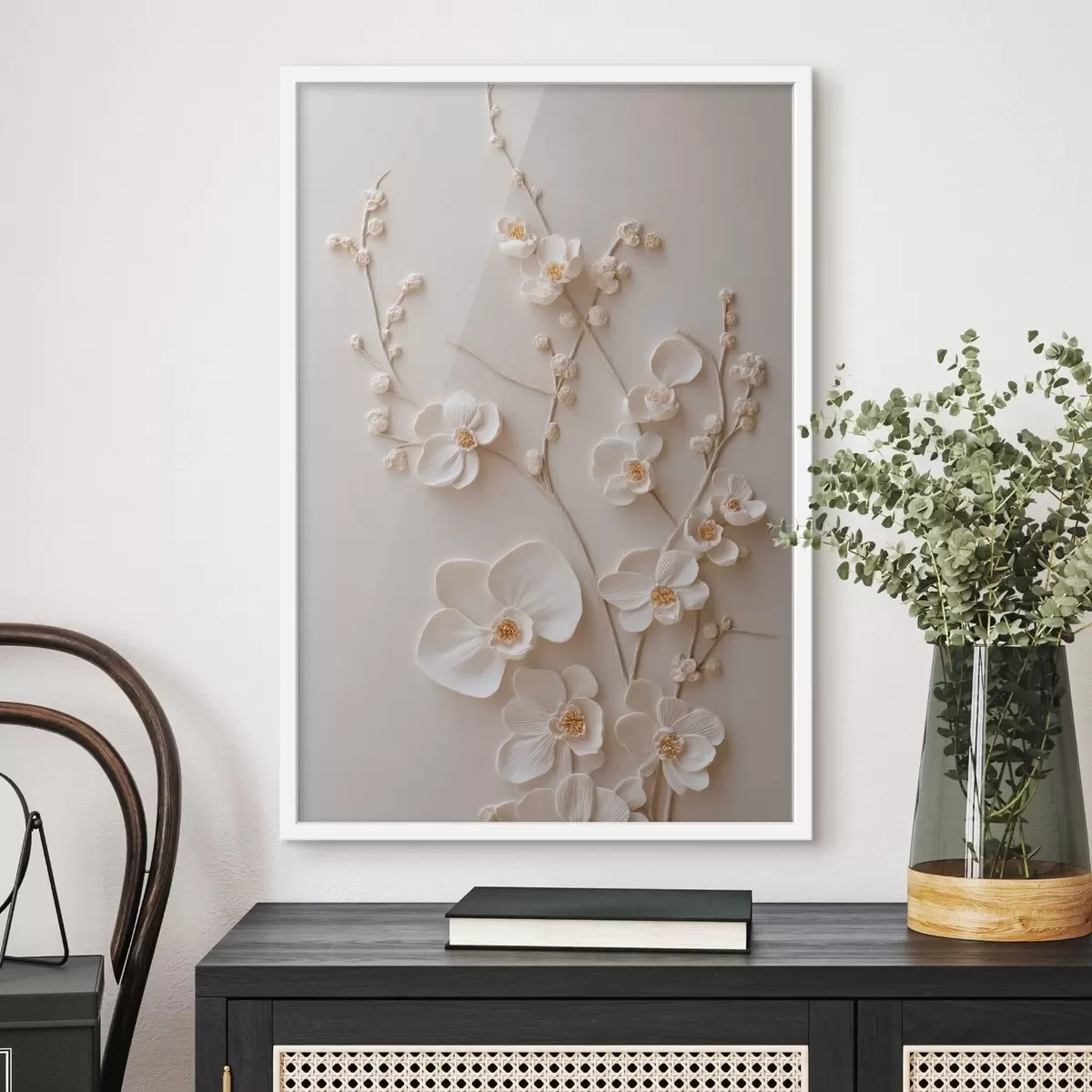 Poster Üppige weiße Blüten an zarten Zweigen f49957