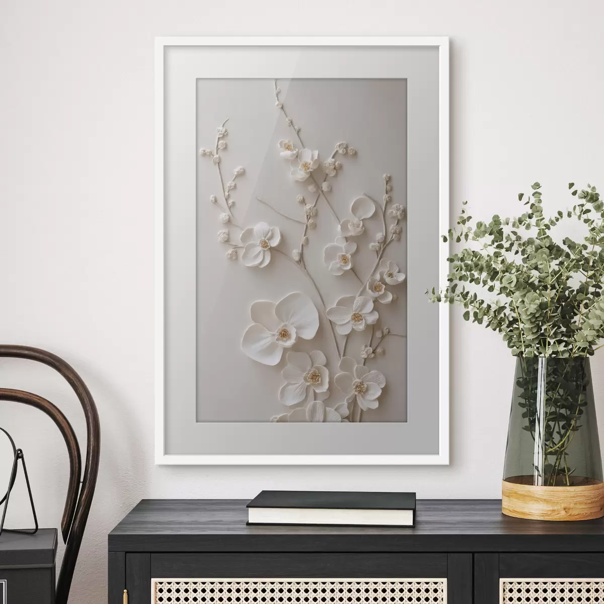 Poster Üppige weiße Blüten an zarten Zweigen f49957
