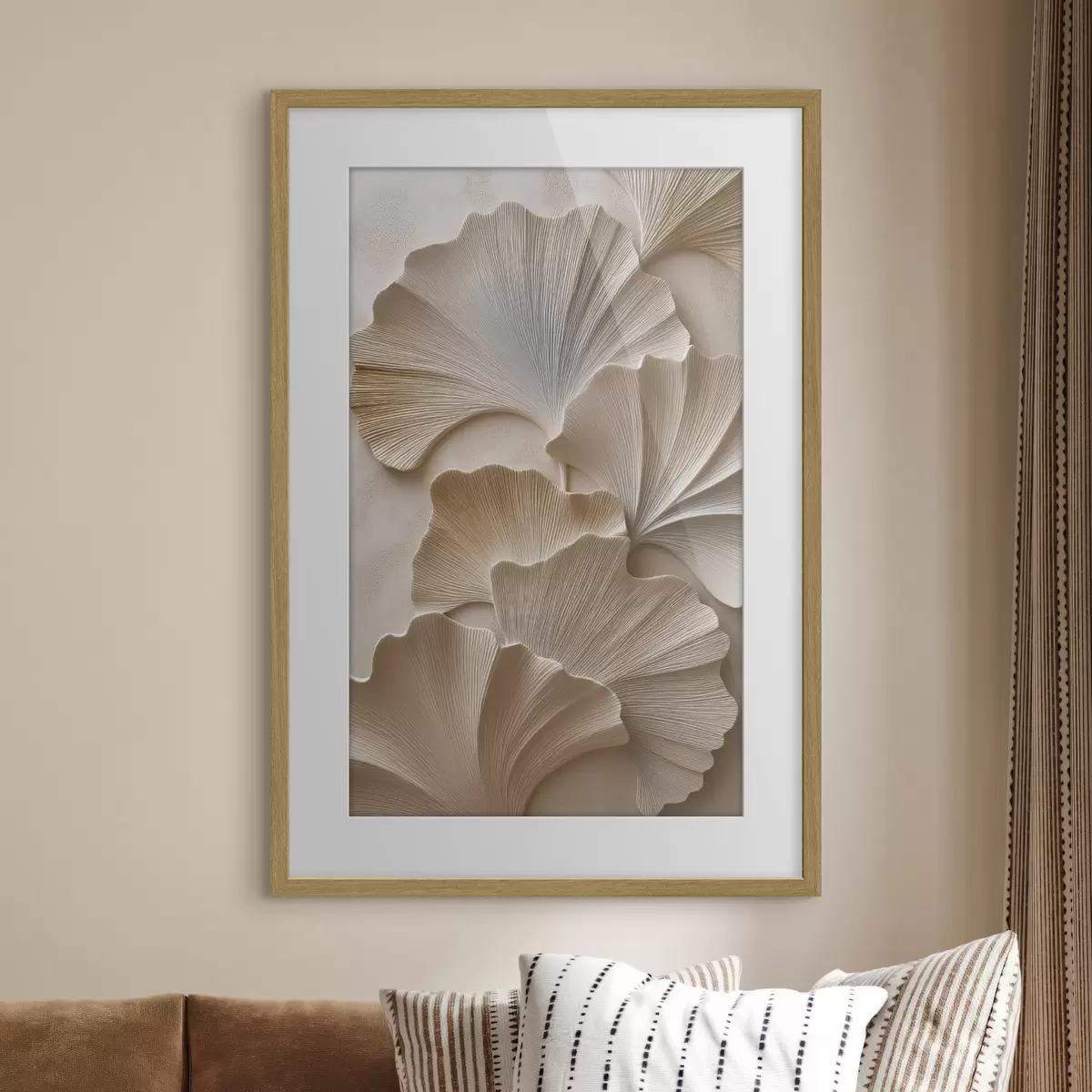 Poster Blätter in sanften, neutralen Farbtönen mit Relief-Effekt f49960