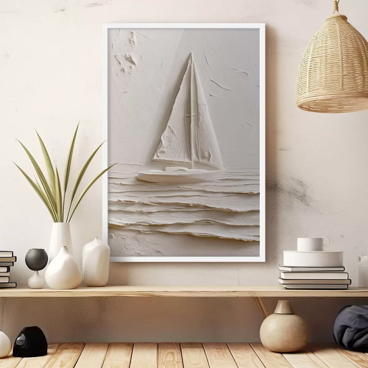 Poster Segelboot auf ruhigen Wellen mit Relief-Effekt f49964