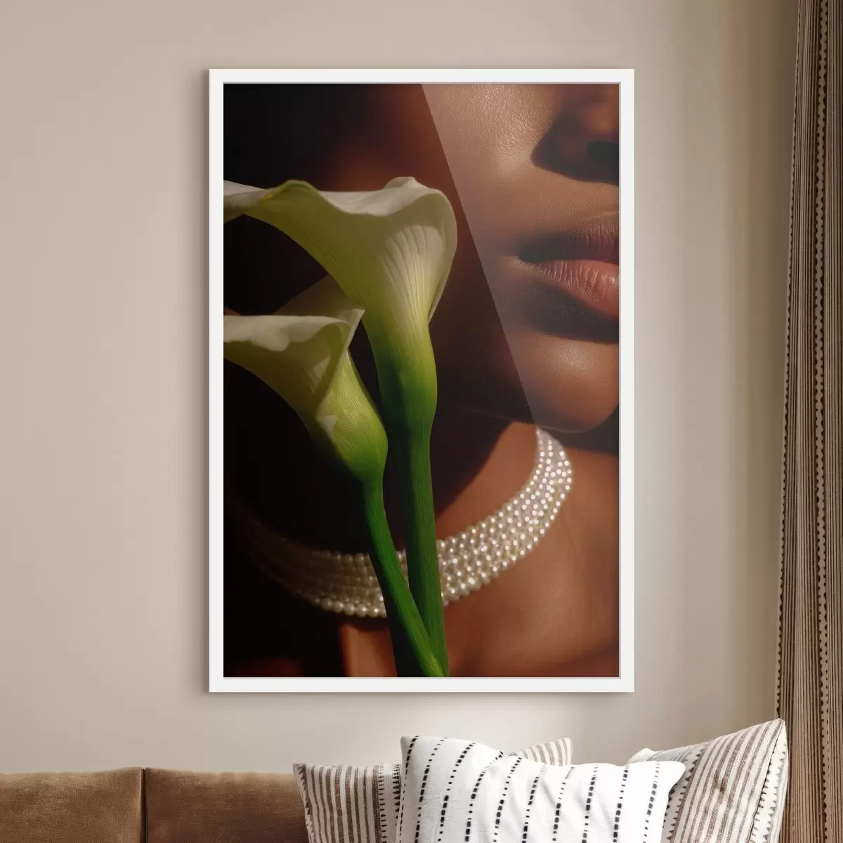 Poster Porträt mit weißen Blumen in sanftem Licht f49980