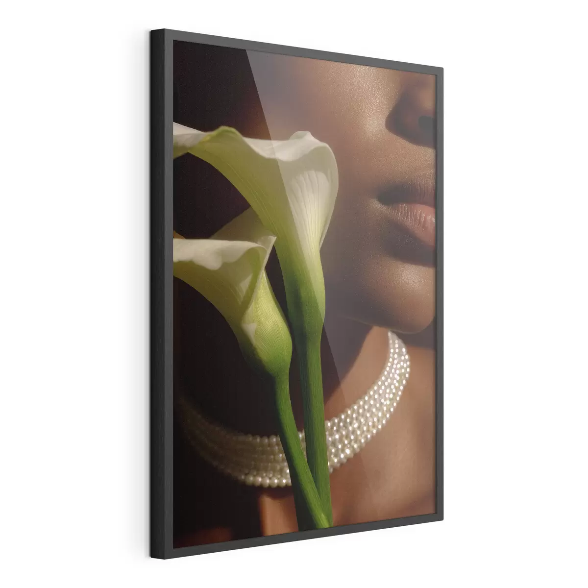 Poster Porträt mit weißen Blumen in sanftem Licht f49980