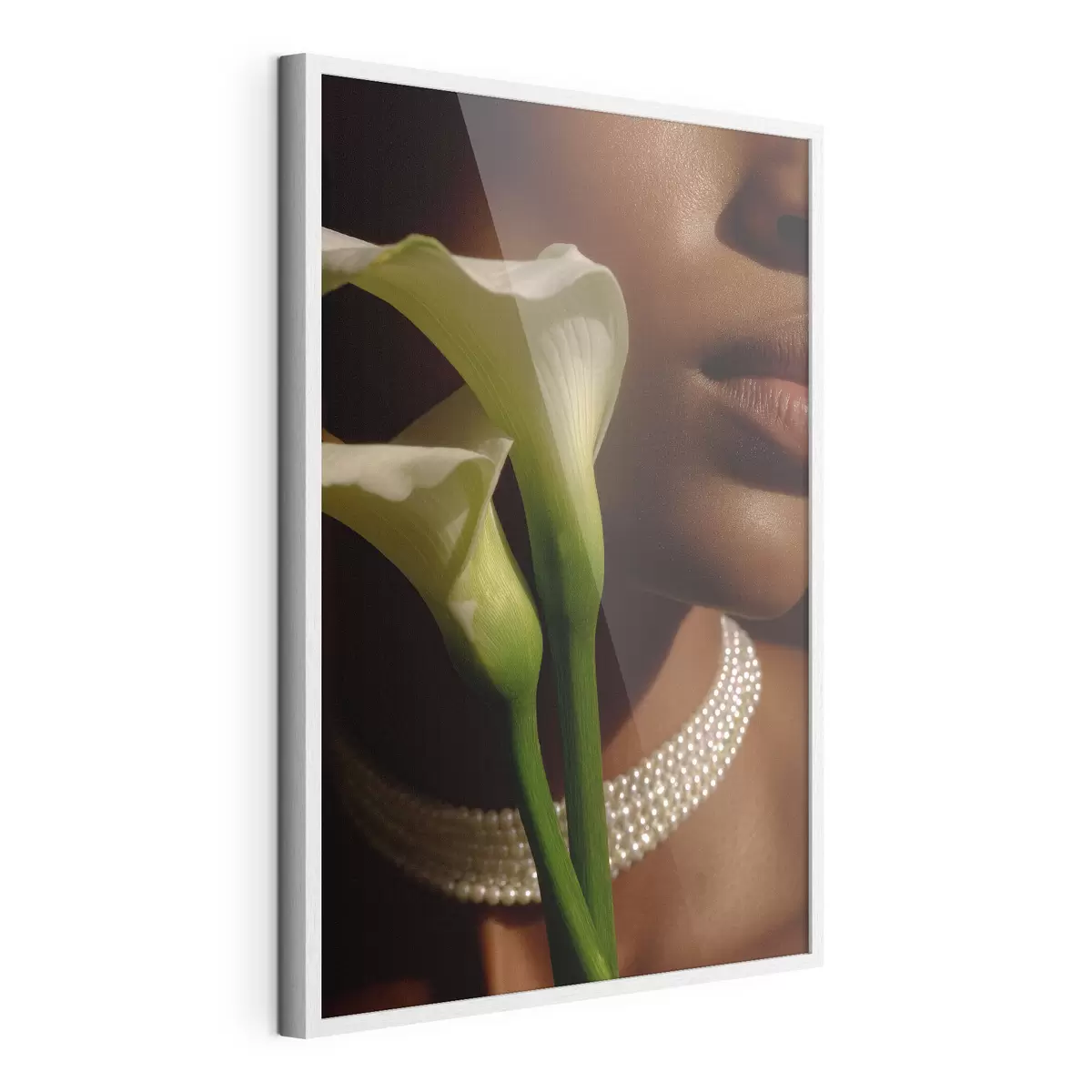 Poster Porträt mit weißen Blumen in sanftem Licht f49980