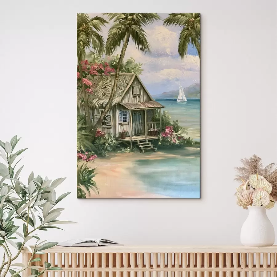 Wandbilder Ein kleines Häuschen am Meer, im Stil eines Ölgemäldes gemalt s49936