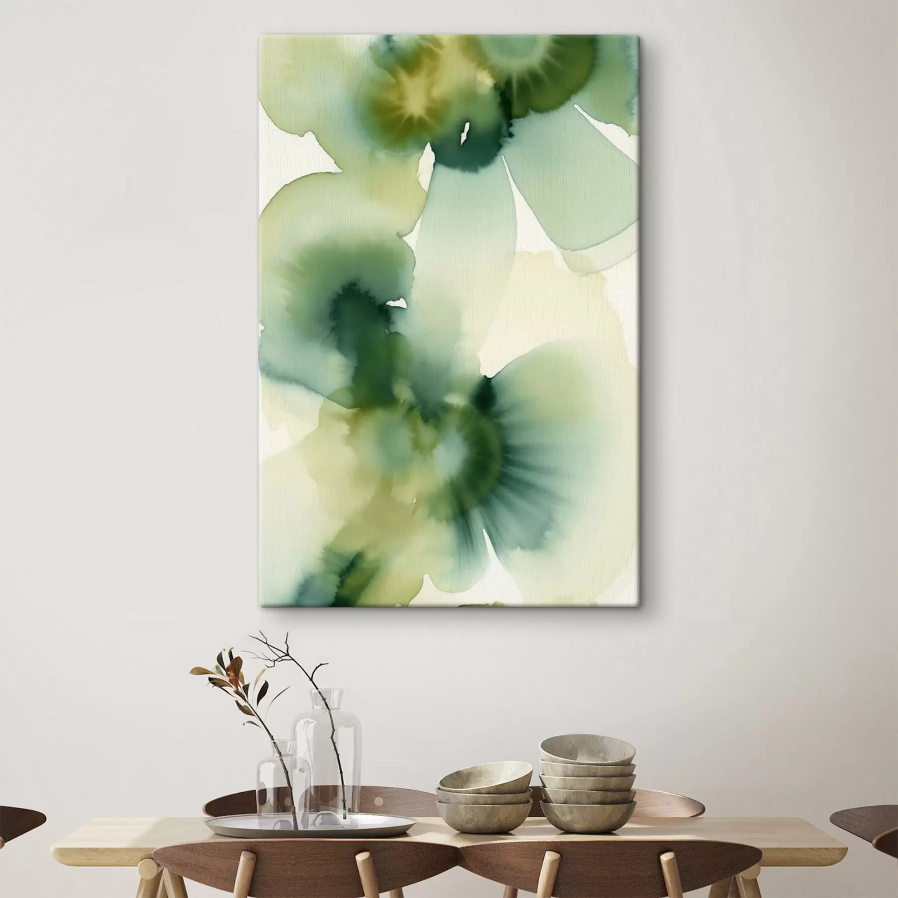 Wandbilder Abstrakter Aquarellstil mit fließenden Formen in Grüntönen s50207