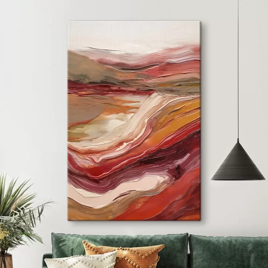 Wandbilder Abstrakte Landschaft mit strukturierten Farbschichten in Rot, Orange und Beige s50216