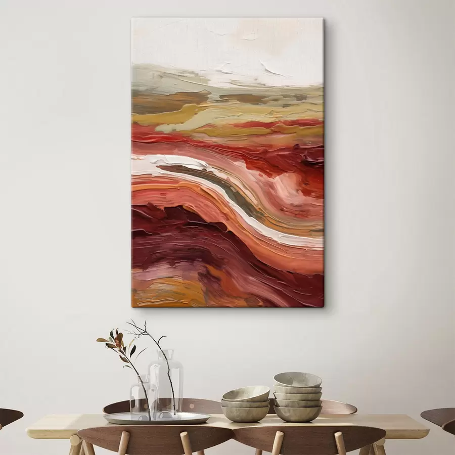 Wandbilder Abstrakte Landschaft mit strukturierten Farbschichten in Rot, Orange und Beige s50217