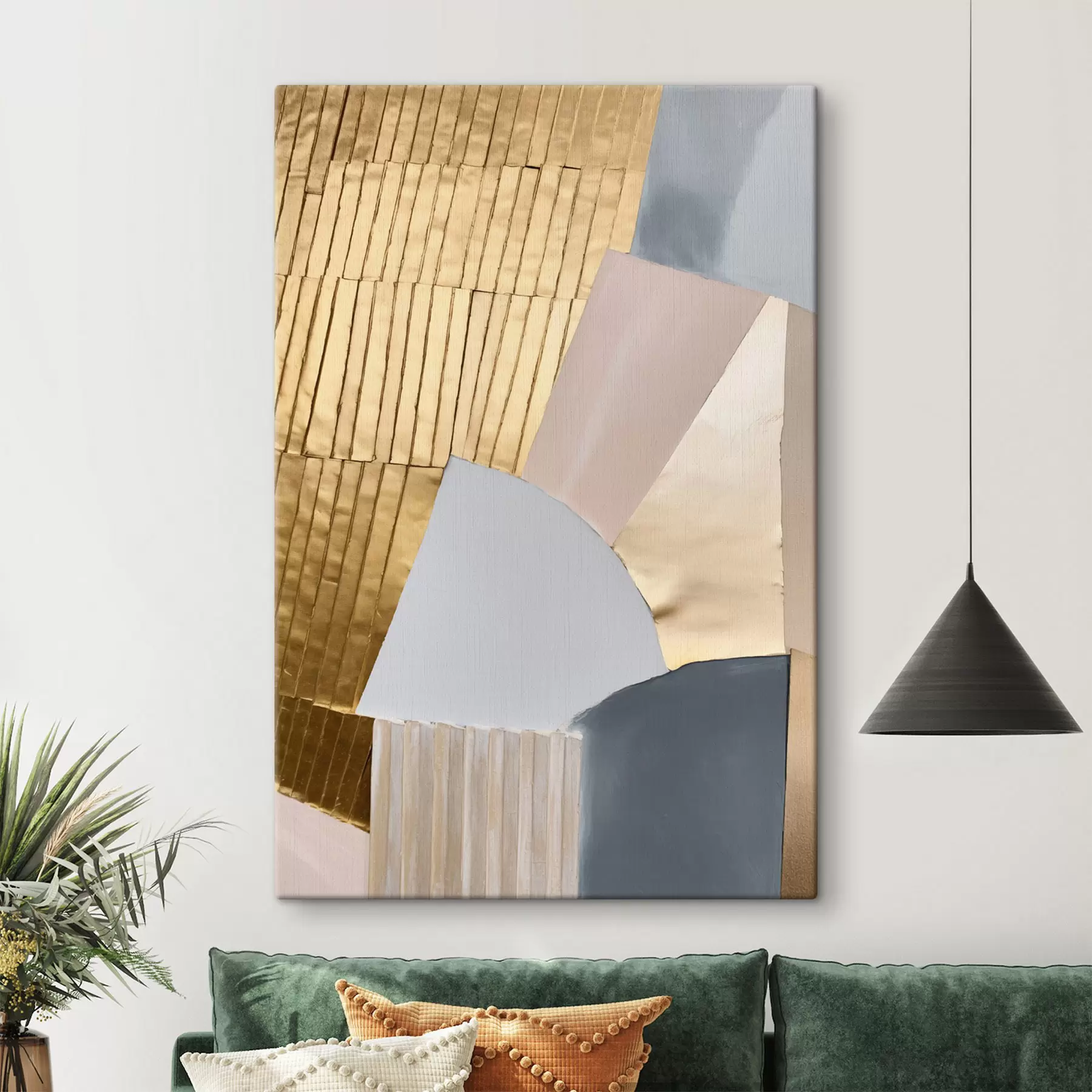 Wandbilder Abstrakte geometrische Formen in den Farben Gelb, Hellrosa und Grau s50220
