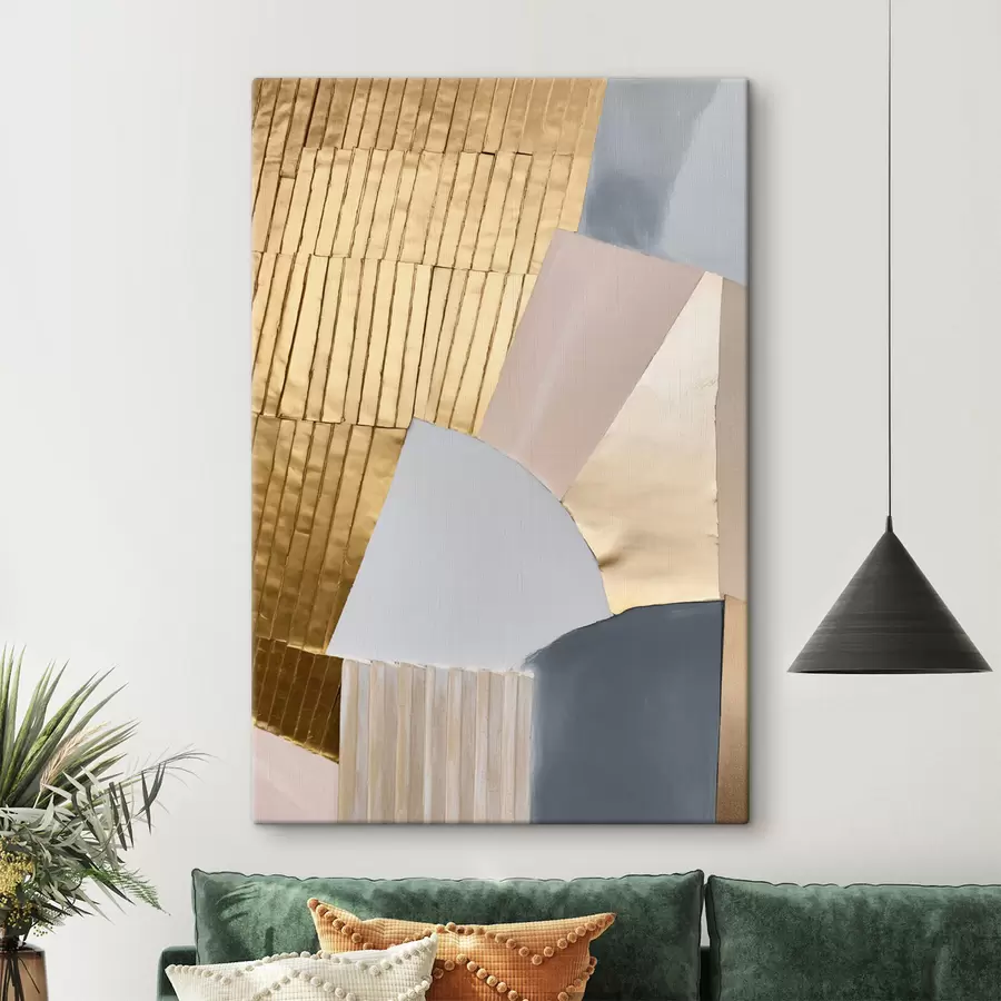 Wandbilder Abstrakte geometrische Formen in den Farben Gelb, Hellrosa und Grau s50220