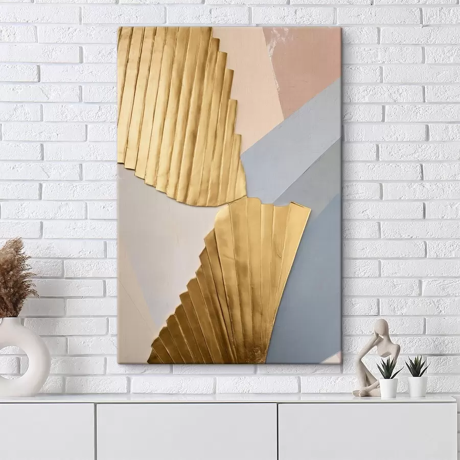 Wandbilder Abstrakte geometrische Formen in den Farben Gelb, Hellrosa und Grau s50221