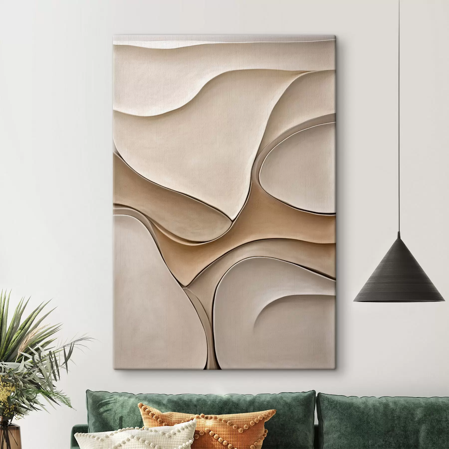 Wandbilder Abstrakte, fließende, organische Formen in neutralen Beige- und Cremetönen, strukturierte Kunst s50225
