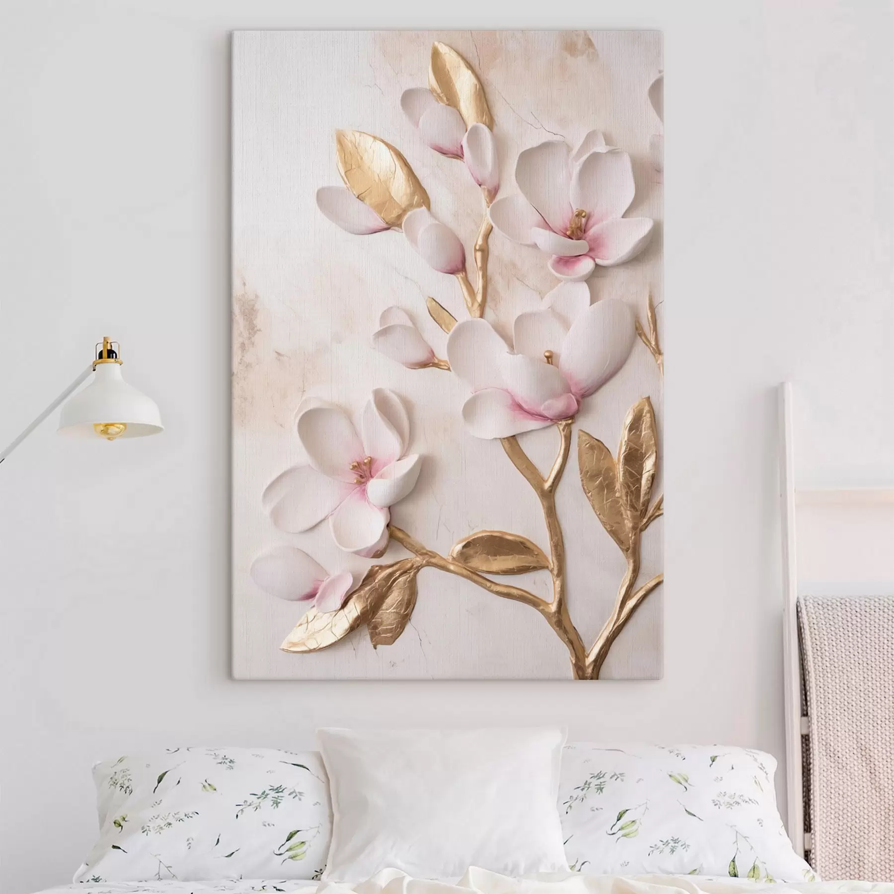 Wandbilder Strukturierte, zartrosa Magnolienblüten mit gelben Akzenten s50230