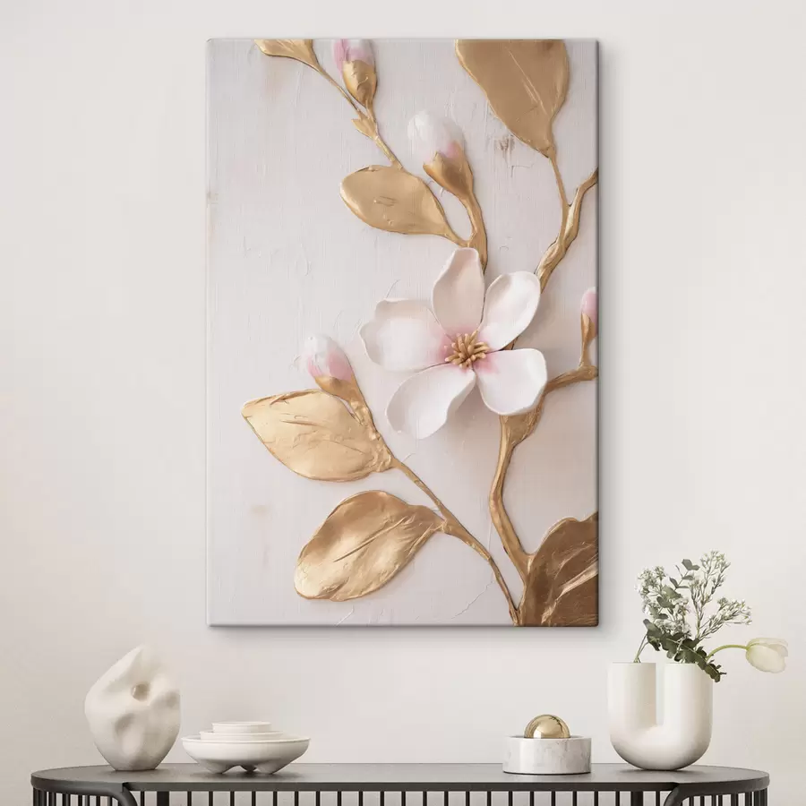 Wandbilder Strukturierte, zartrosa Magnolienblüten mit gelben Akzenten s50231
