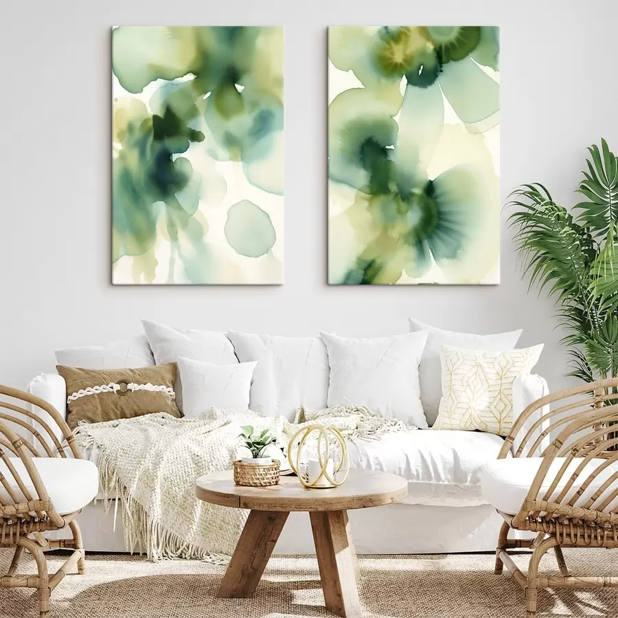 Wandbilder Abstrakter Aquarellstil mit fließenden Formen in Grüntönen m30836