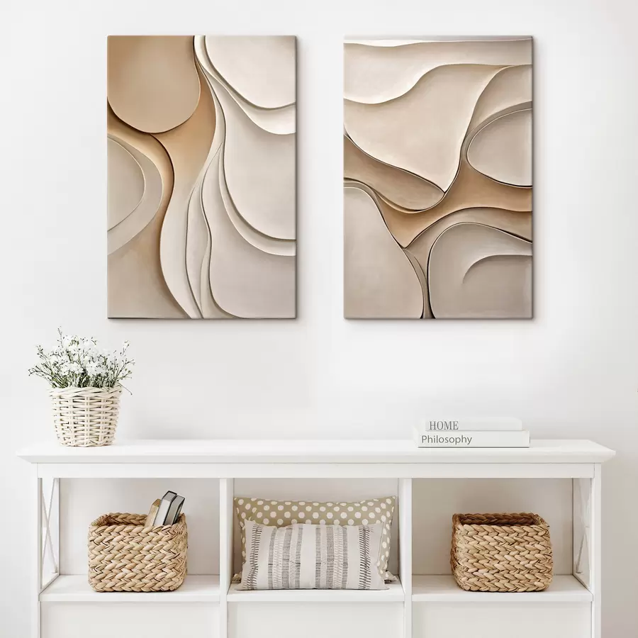 Wandbilder Abstrakte, fließende, organische Formen in neutralen Beige- und Cremetönen, strukturierte Kunst m30845