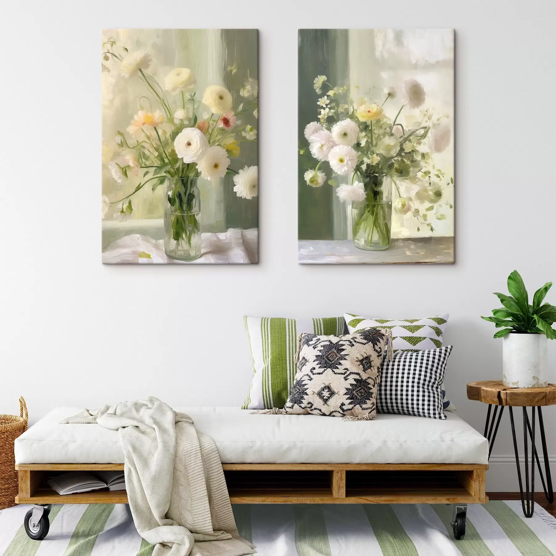 Wandbilder Ein Strauß aus weißen und rosa Blumen in einer Glasvase, im Hintergrund ein Fenster m30847