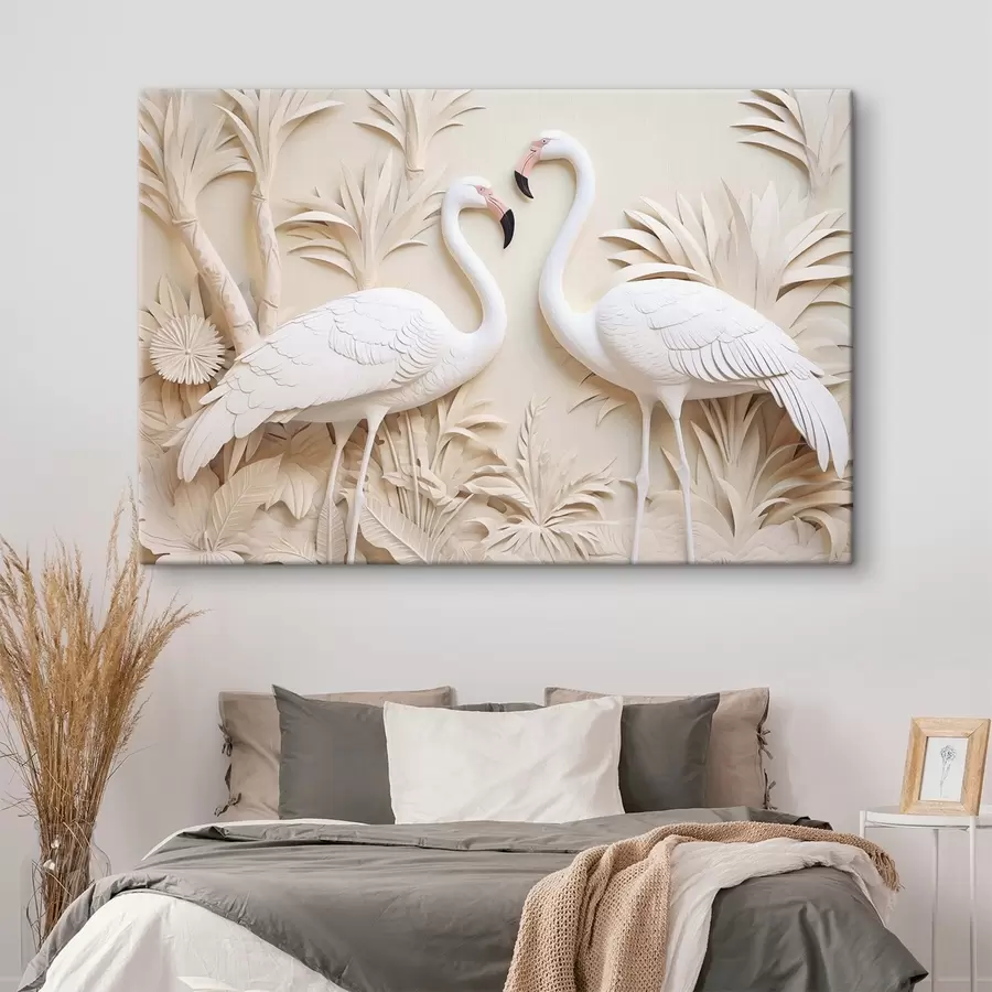 Wandbilder Flamingos inmitten tropischer Blätter s50303