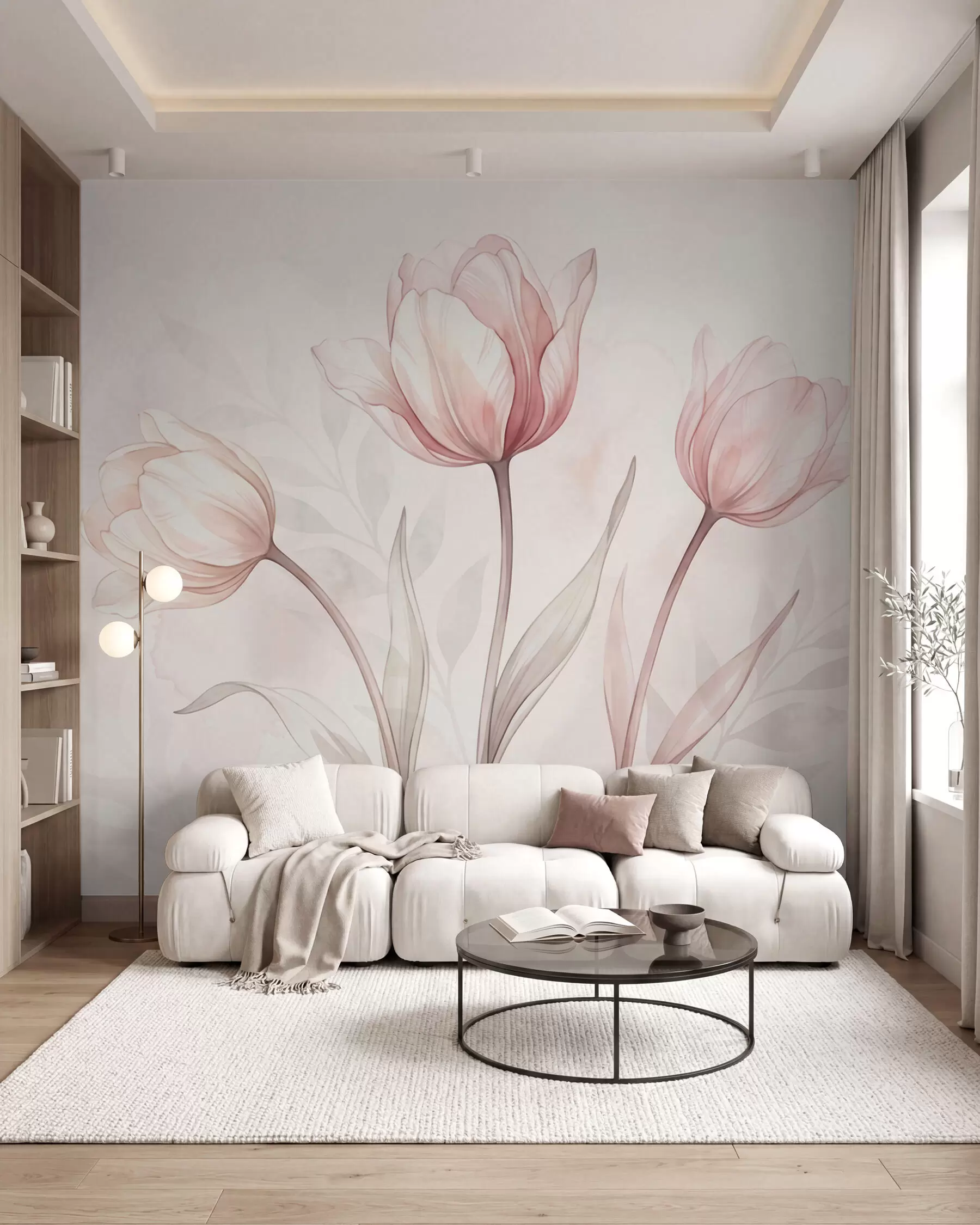 Fototapete Zarte Tulpen im Aquarellstil w10005