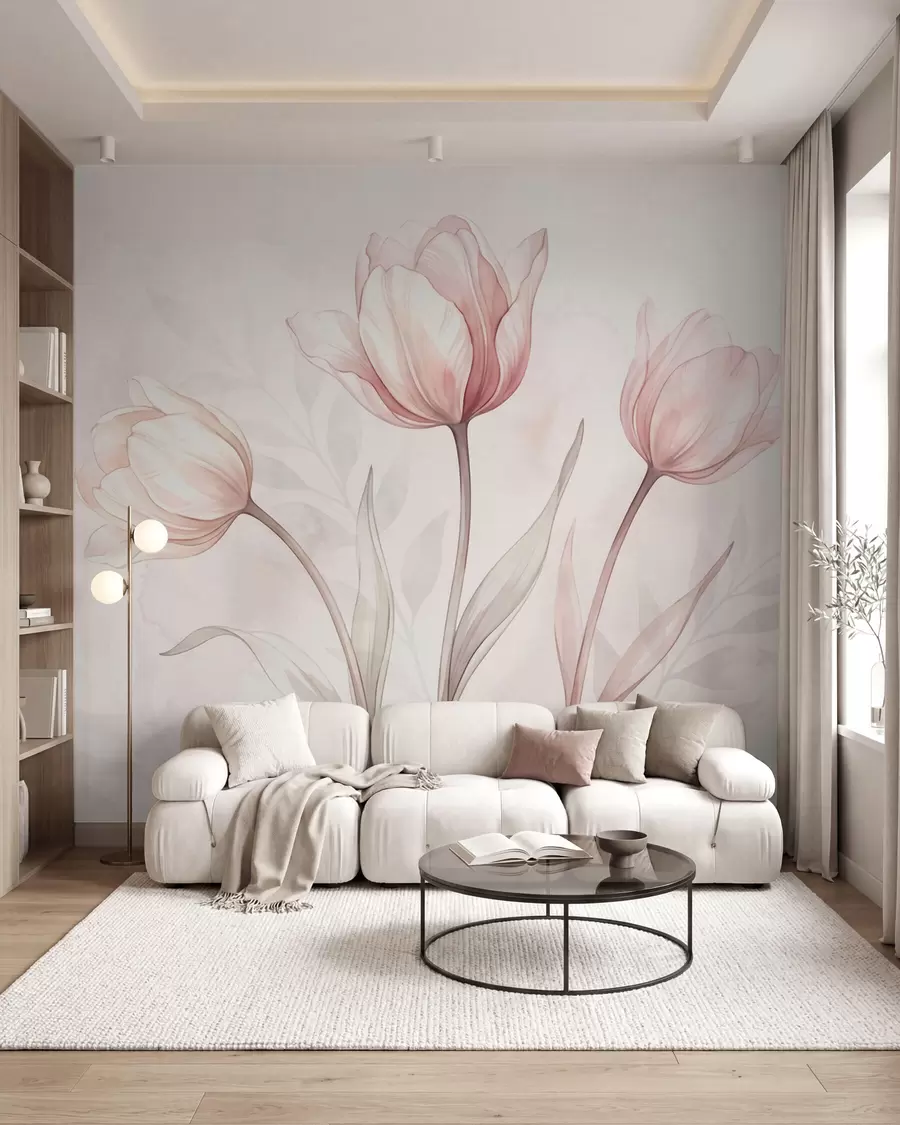 Fototapete Zarte Tulpen im Aquarellstil w10005