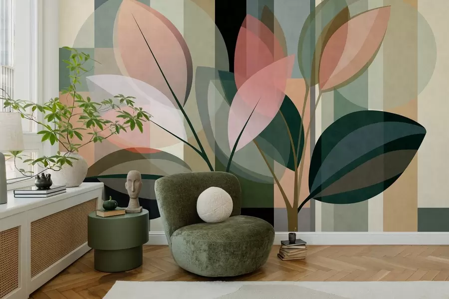 Fototapete Ein stilvolles abstraktes Kunstwerk mit Pflanzenmotiven w05871