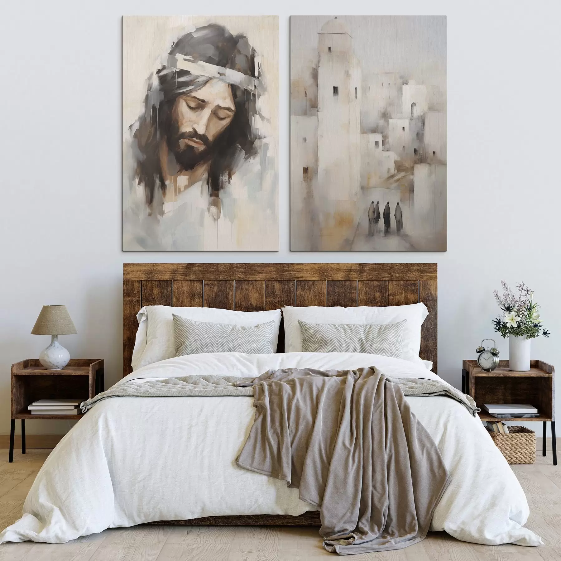Wandbilder Jesus und eine antike, abstrakte Stadt, Nachahmungsmalerei m30909