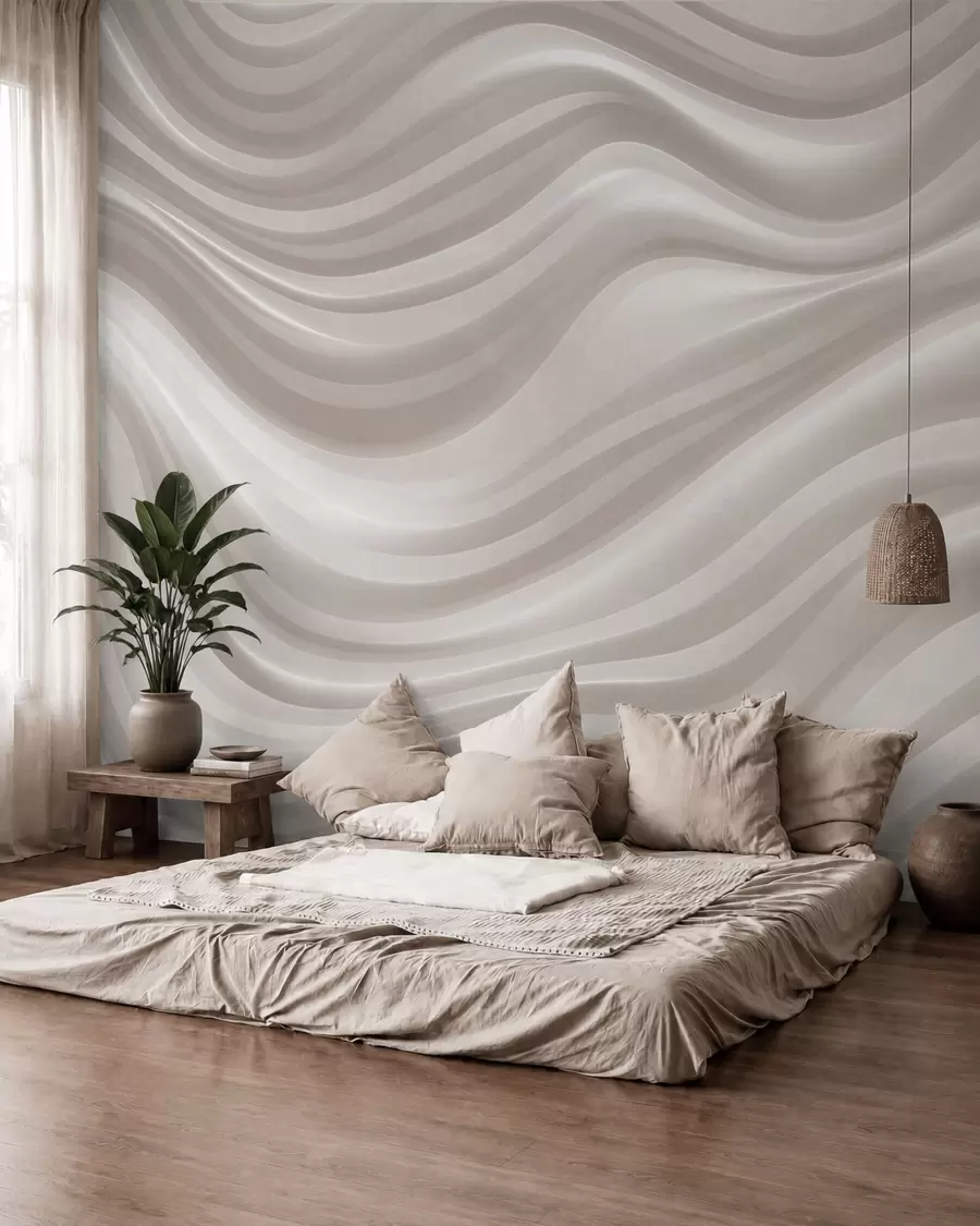 Fototapete Füllige, wellenförmige Linien in sanften Beige- und Cremetönen w09835