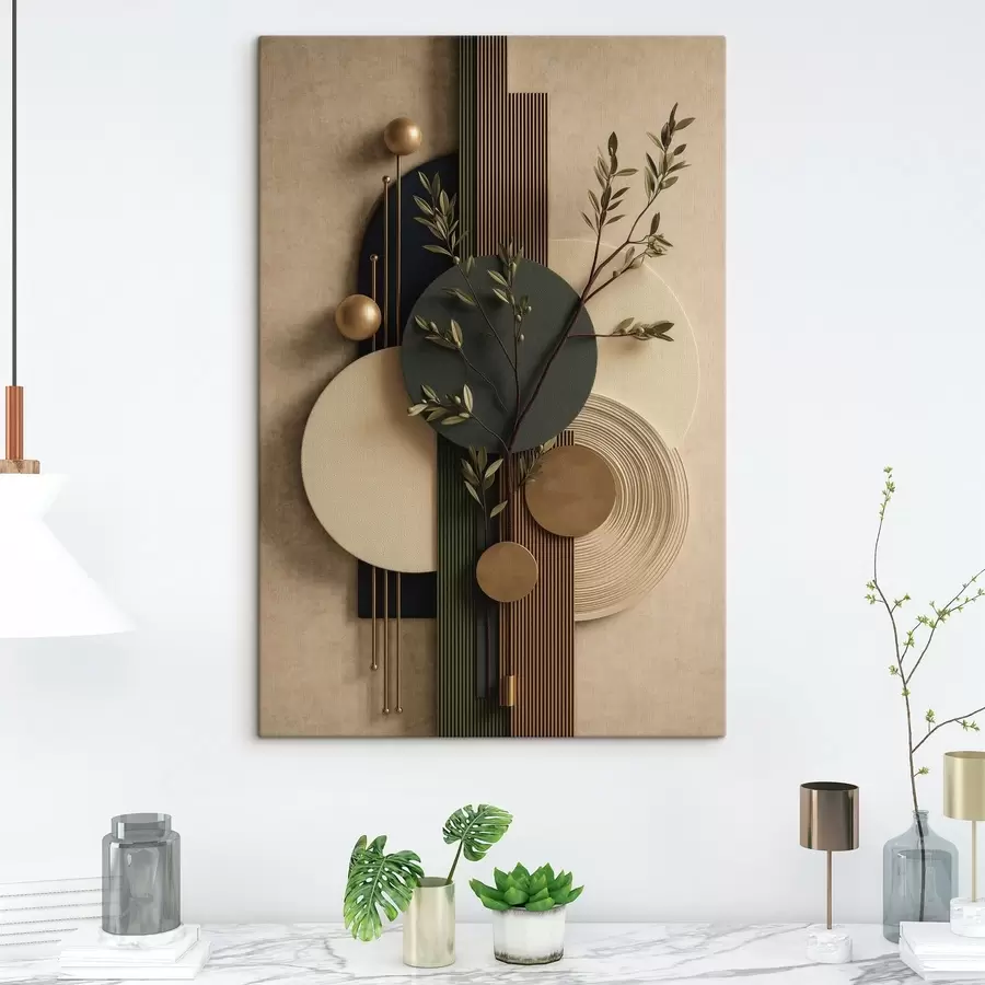 Wandbilder Geometrische Formen mit Zweigen und Blättern s50450