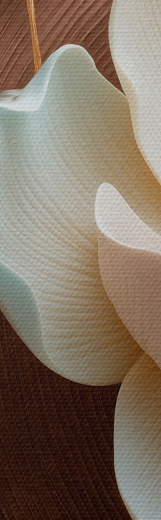 Wandbilder Weiße Blüten mit plastischem Effekt und bronzefarbenen Blättern s50453