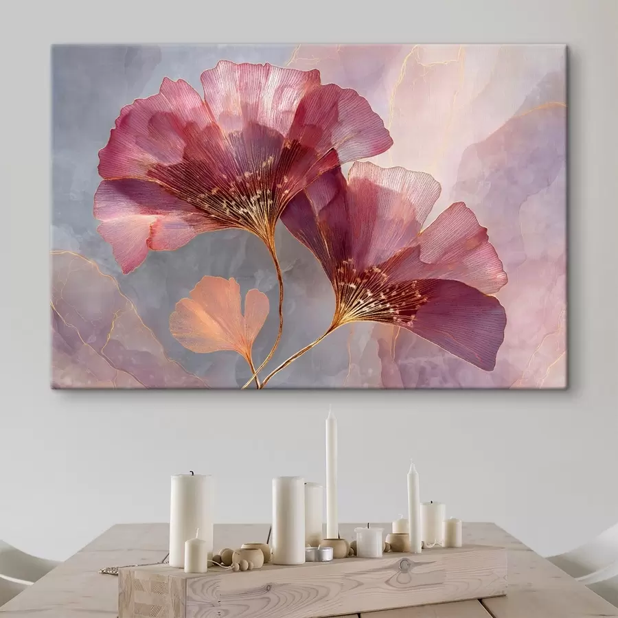 Wandbilder Rosa, durchscheinende Blüten auf pastellfarbenem Hintergrund s50455