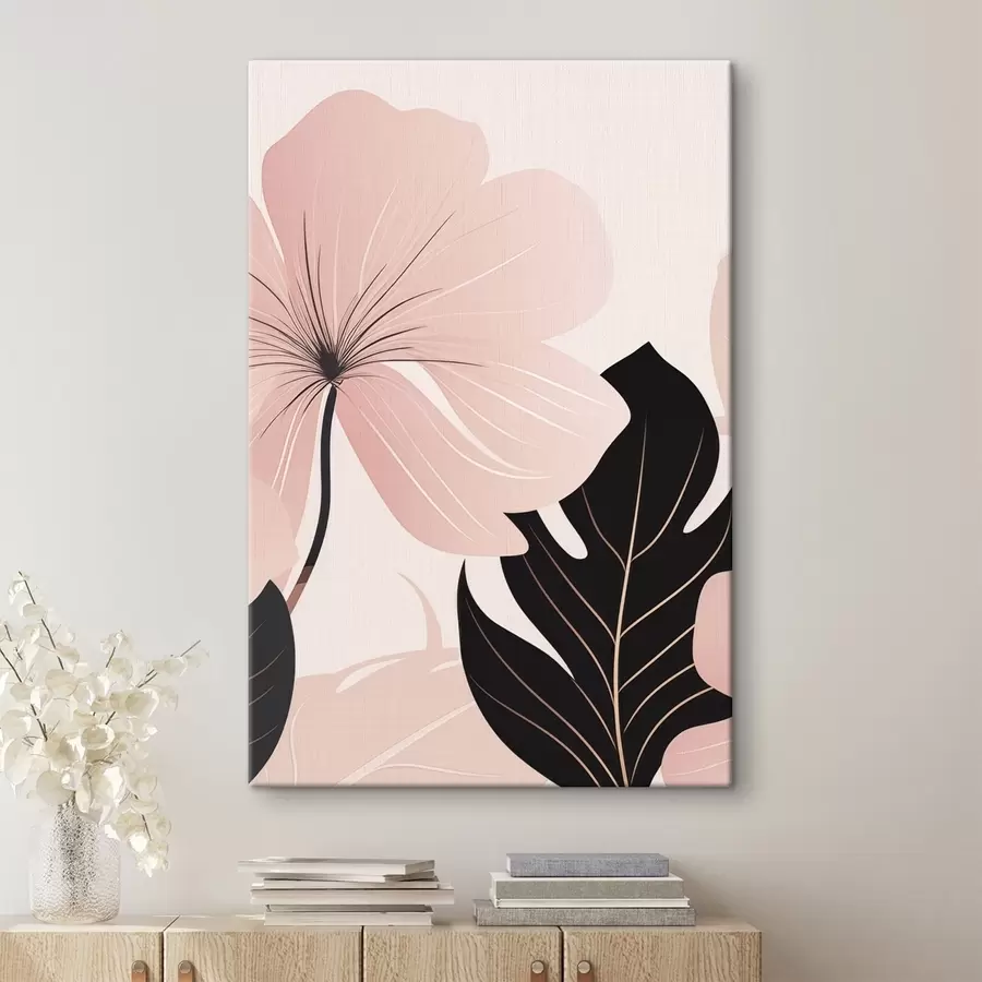 Wandbilder Rosa Blume mit schwarzem Akzentblatt s50389