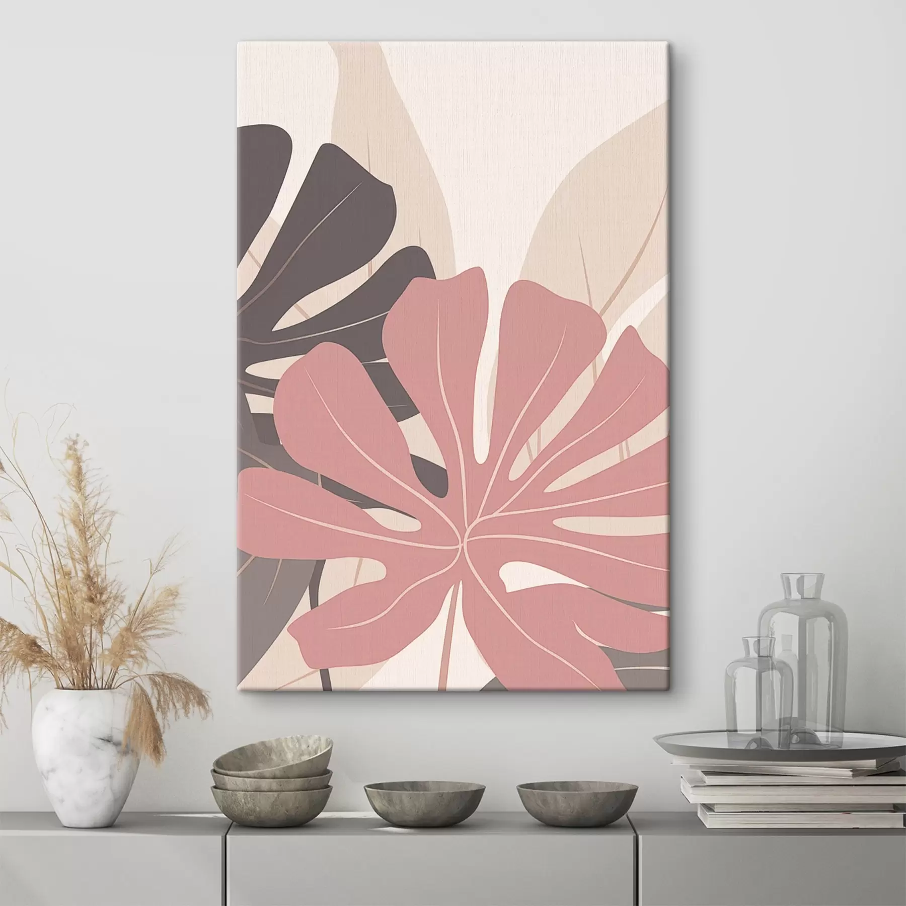 Wandbilder Rosa und graue tropische Blätter s50391