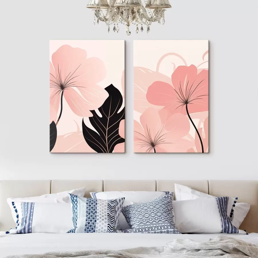 Wandbilder Rosa Blumen und grafisch gestaltete Blätter m30902