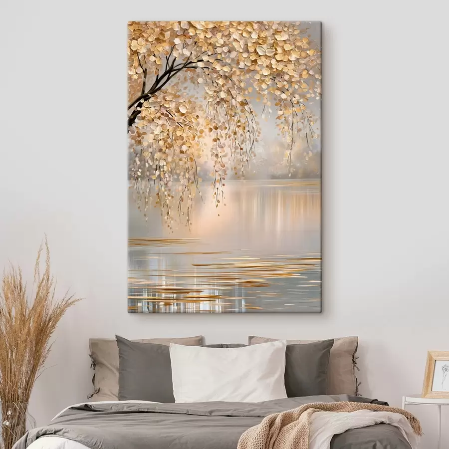 Wandbilder Ein Herbstbaum am See, im Ölstil gemalt s50471