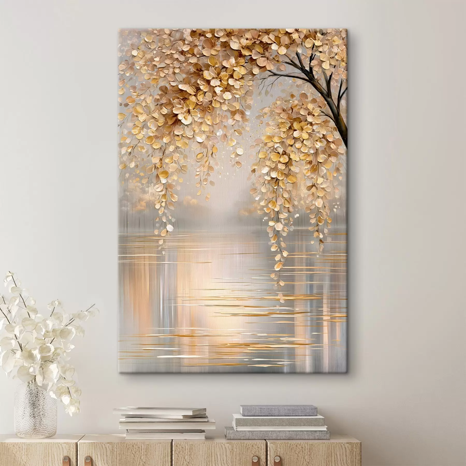 Wandbilder Ein Herbstbaum am See, im Ölstil gemalt s50472