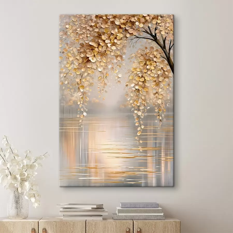 Wandbilder Ein Herbstbaum am See, im Ölstil gemalt s50472
