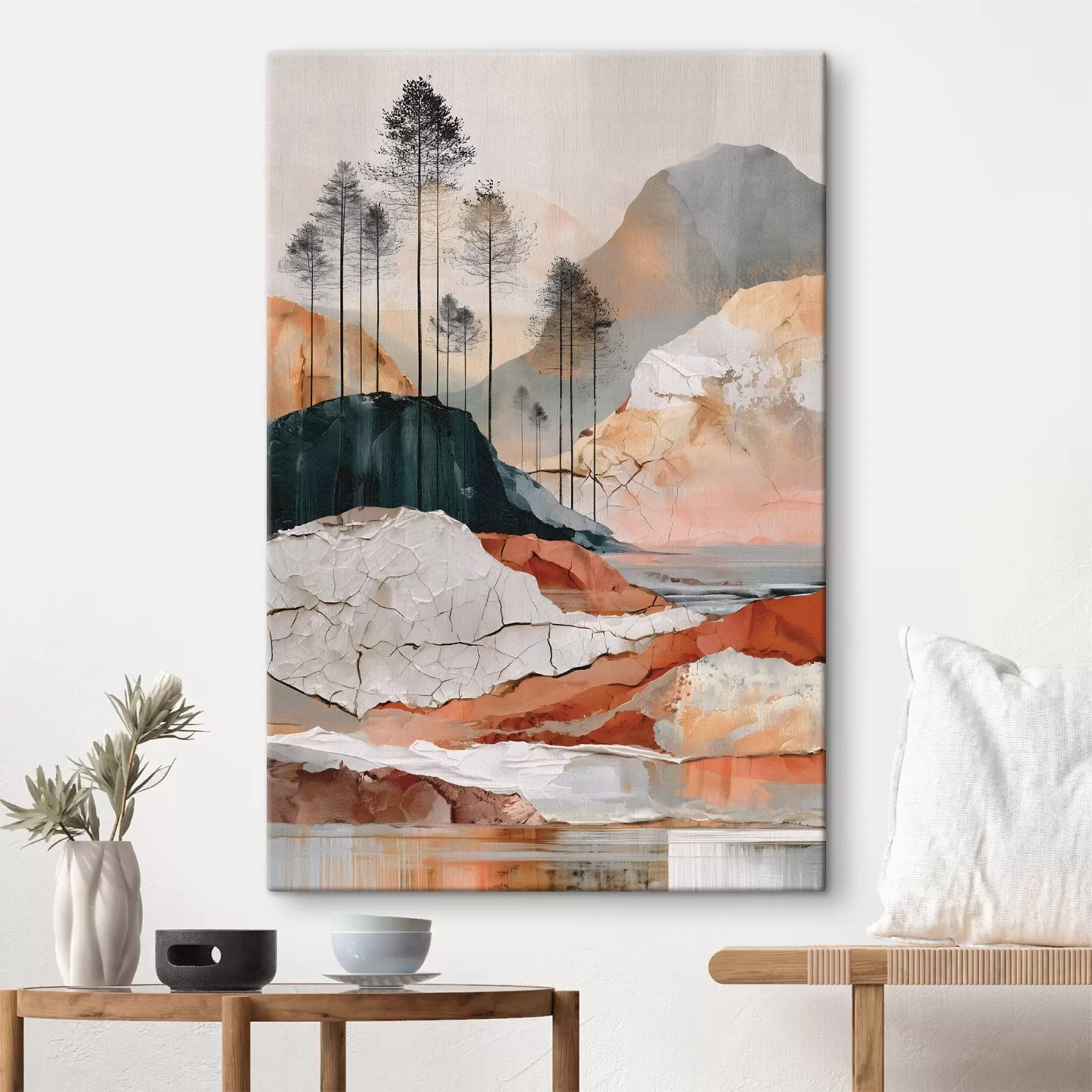 Wandbilder Eine strukturierte, abstrakte Landschaft mit Bäumen s50475