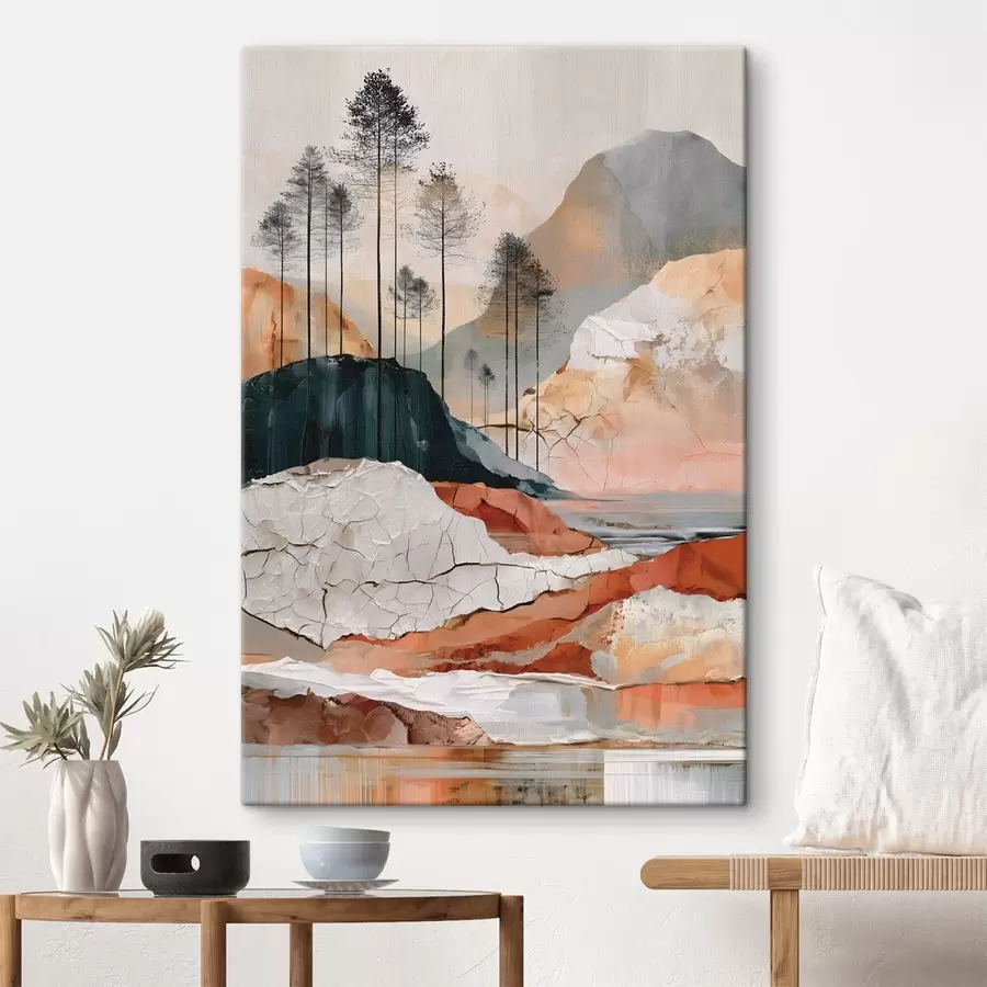 Wandbilder Eine strukturierte, abstrakte Landschaft mit Bäumen s50475