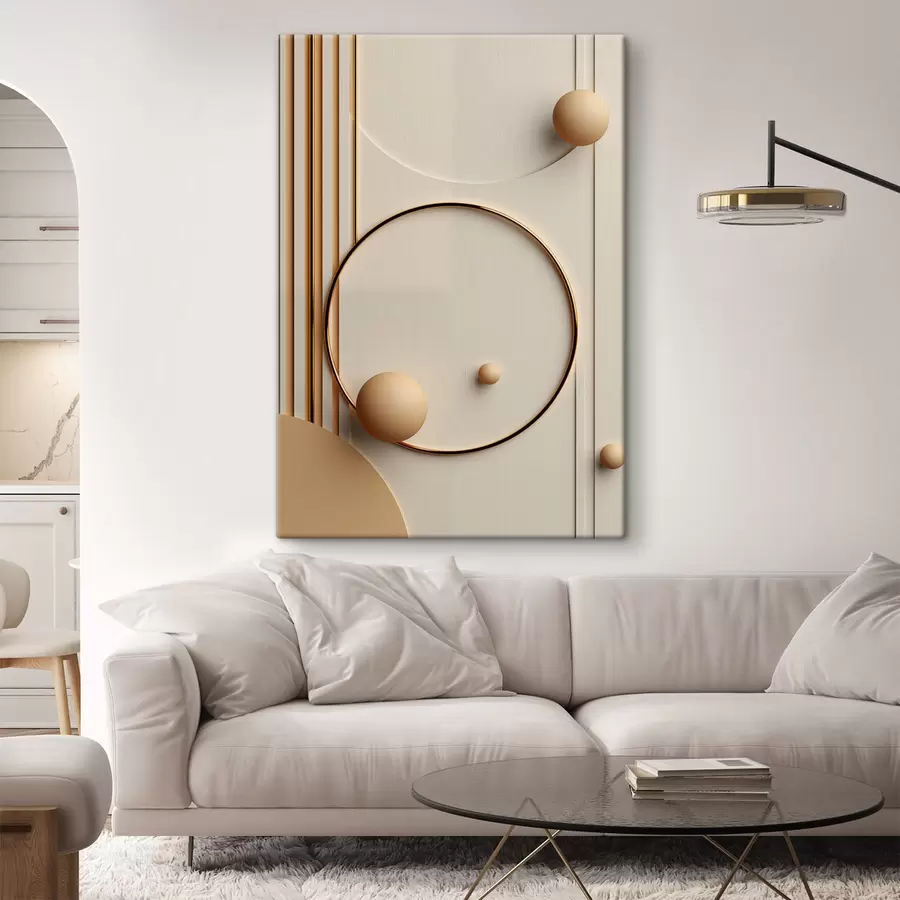 Wandbilder Abstrakte moderne Kunst mit Kugeln und vertikalen Linien, minimalistische Komposition s50636