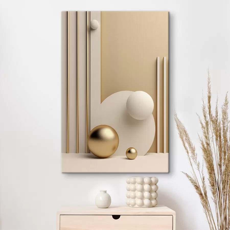 Wandbilder Abstrakte moderne Kunst mit Kugeln und vertikalen Linien, minimalistische Komposition s50637