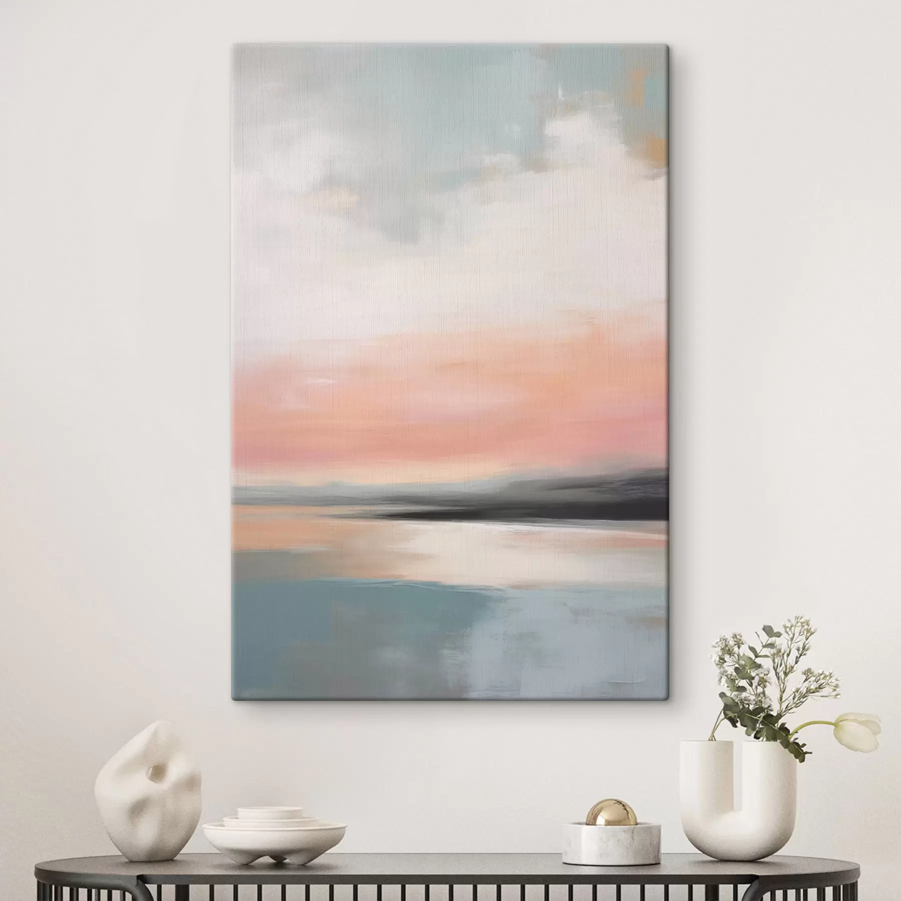Wandbilder Abstrakte, minimalistische Meereslandschaft in sanften Pastelltönen s50640