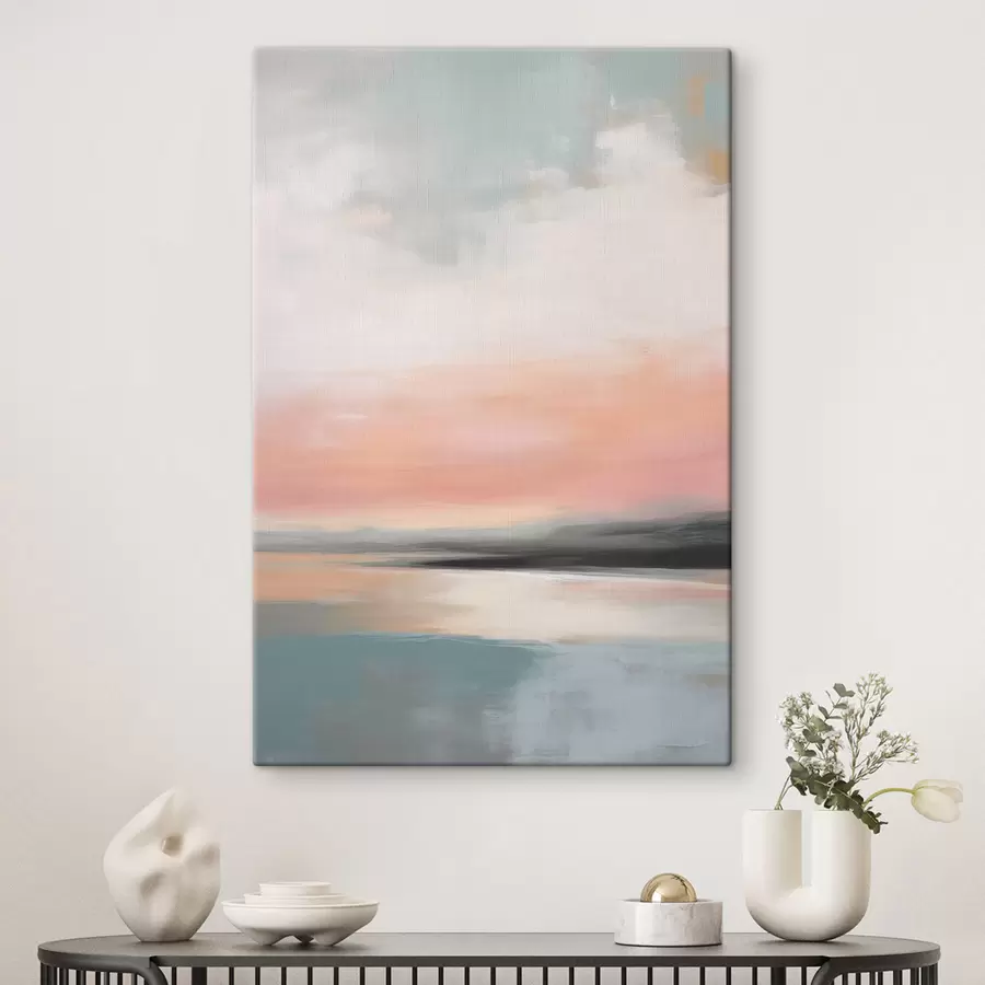 Wandbilder Abstrakte, minimalistische Meereslandschaft in sanften Pastelltönen s50640