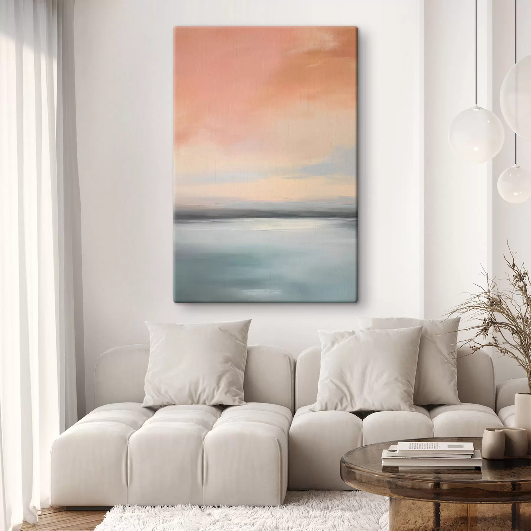 Wandbilder Abstrakte, minimalistische Meereslandschaft in sanften Pastelltönen s50641