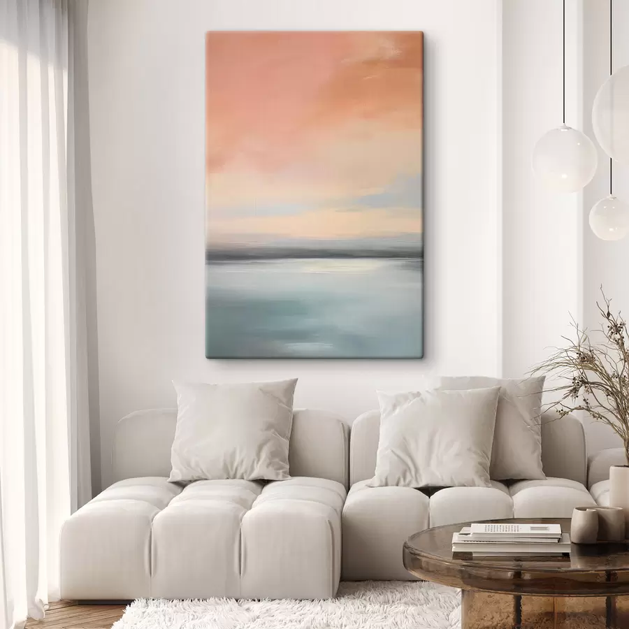 Wandbilder Abstrakte, minimalistische Meereslandschaft in sanften Pastelltönen s50641