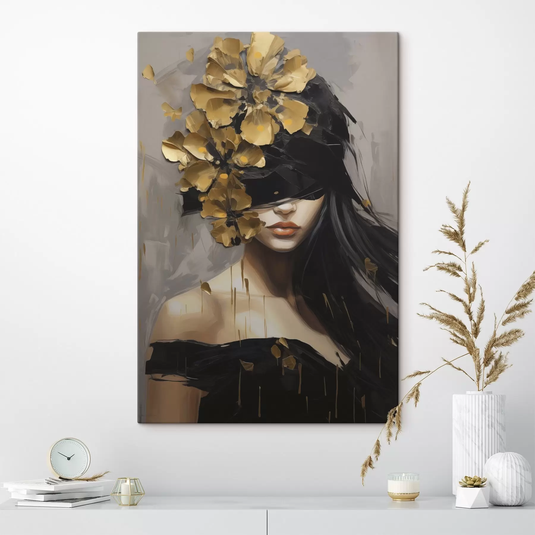 Wandbilder Abstraktes Mädchen mit Blumen im Haar s50671