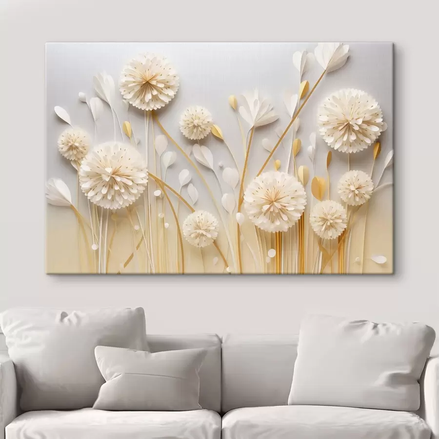 Wandbilder Raumwirksame weiße Blumen mit warmen Akzenten s50581