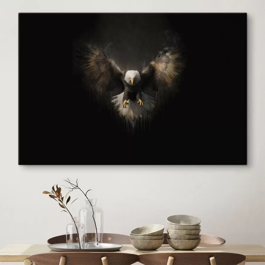 Wandbilder Adler mit ausgebreiteten Flügeln vor schwarzem Hintergrund s50589