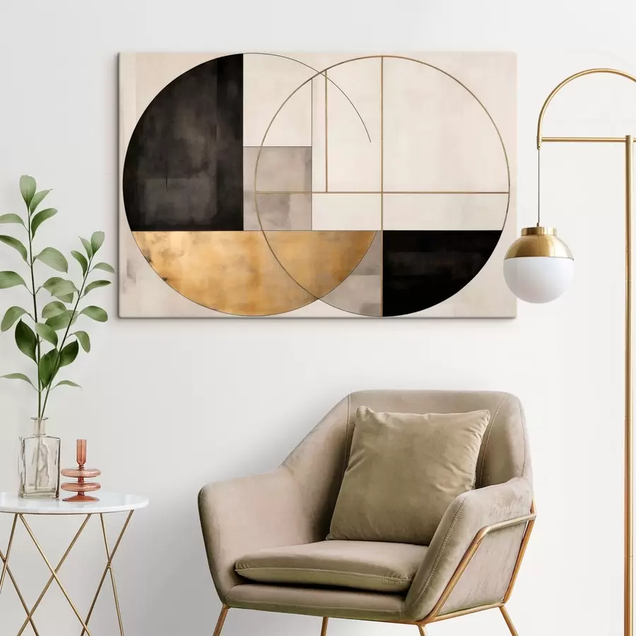 Wandbilder Geometrische Kreise und Rechtecke in neutralen Farbtönen s50595