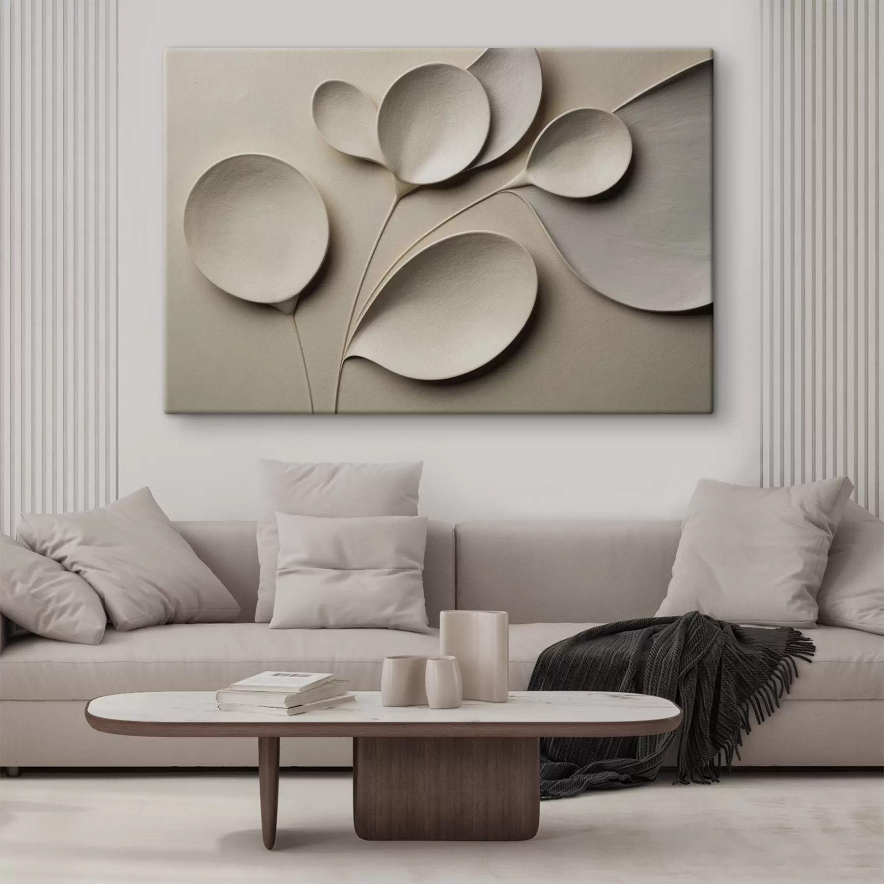 Wandbilder Eine räumlich-minimalistische Komposition in einer hellbeigen Farbpalette s50015